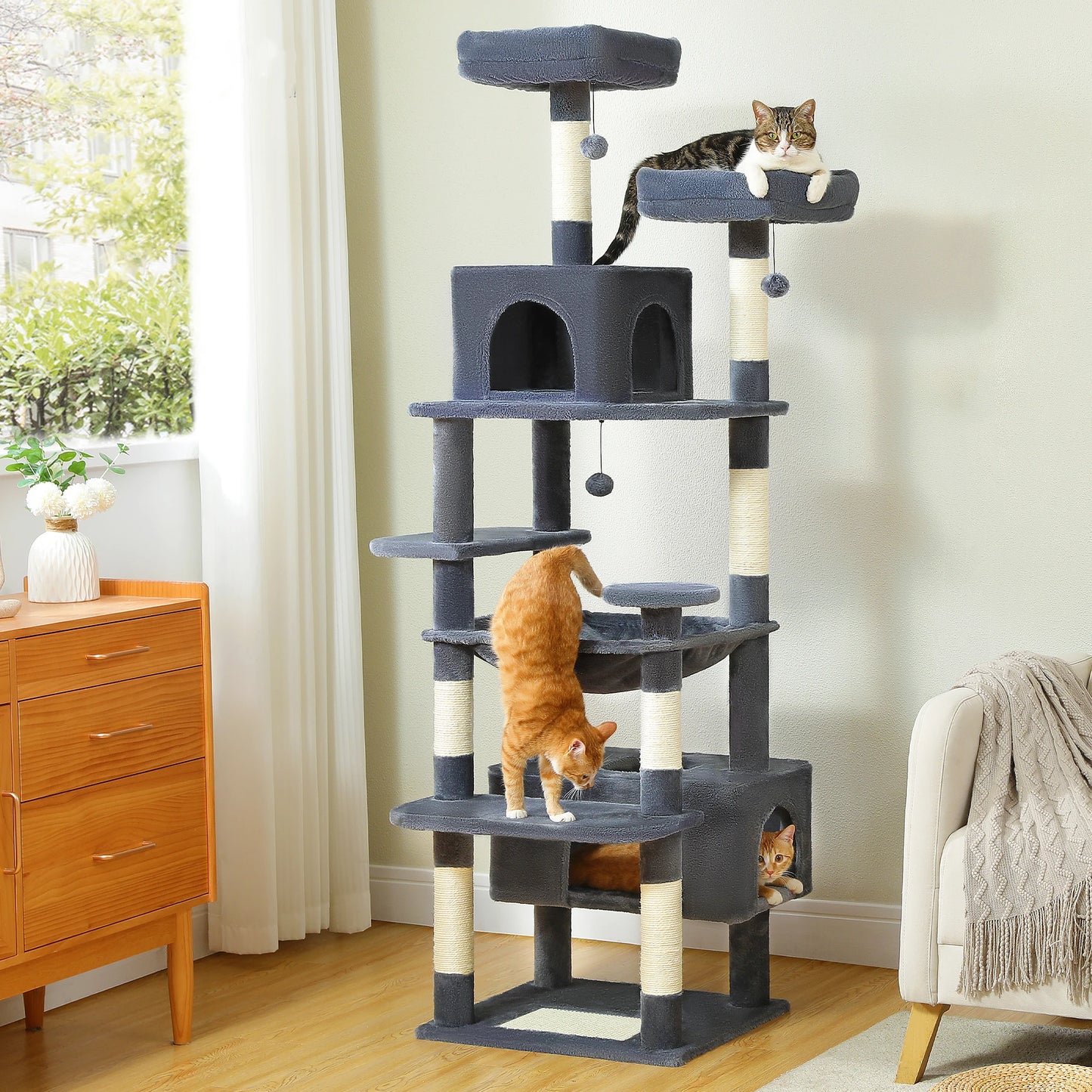 PEQULTI Multi Level Cat Tree With Condo Hammock And Perch