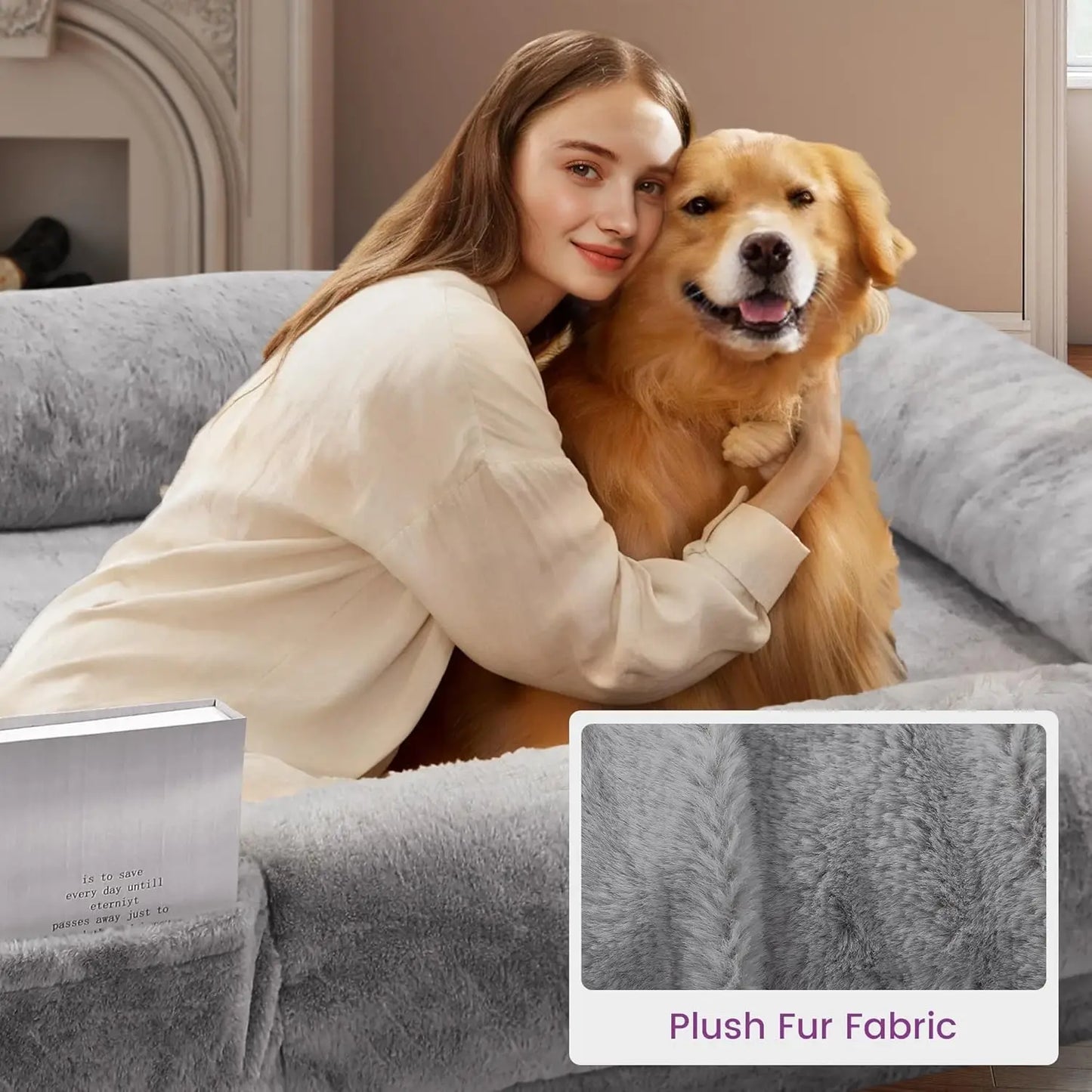71x43x10 Inch Orthopedic Human Dog Bed with Waterproof Washable Cover, Light Grey