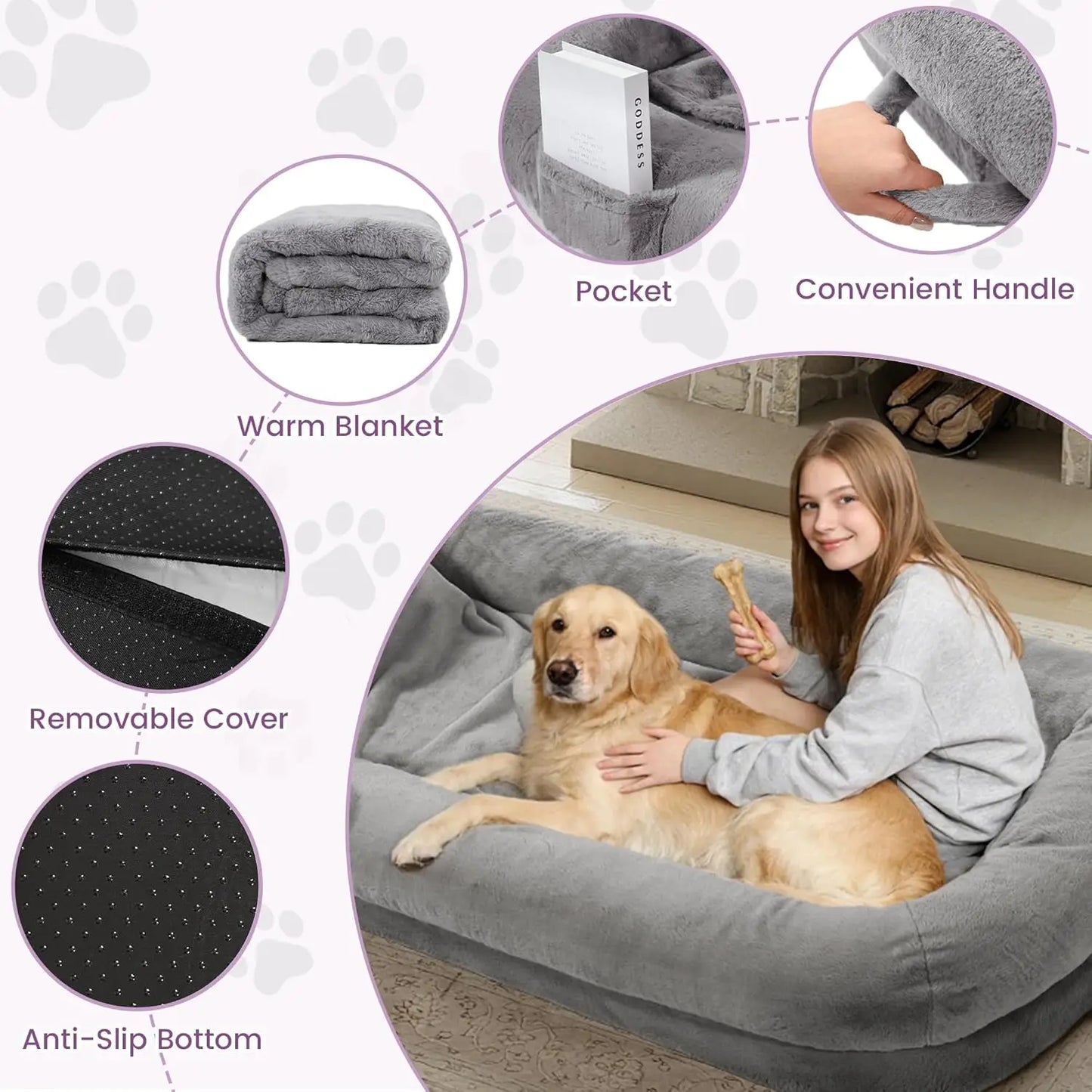 71x43x10 Inch Orthopedic Human Dog Bed with Waterproof Washable Cover, Light Grey