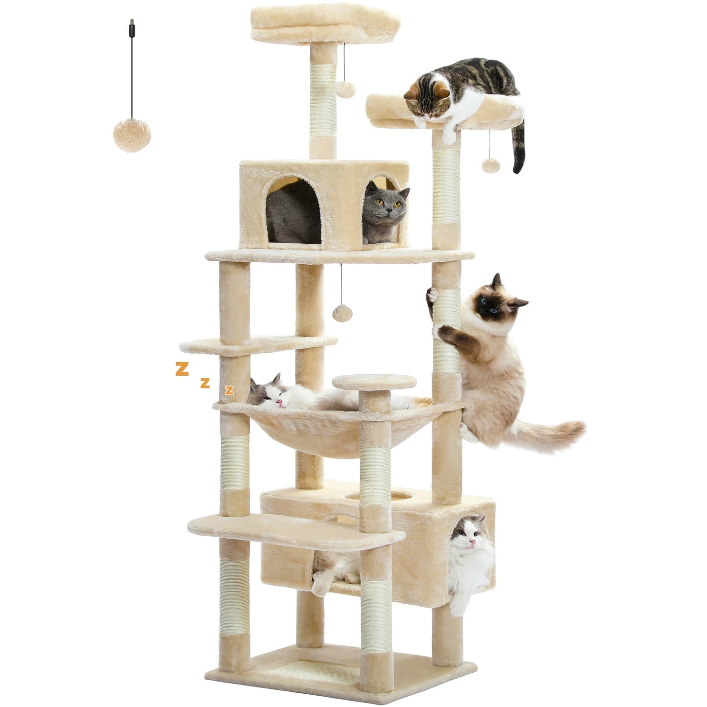 PEQULTI Multi Level Cat Tree With Condo Hammock And Perch