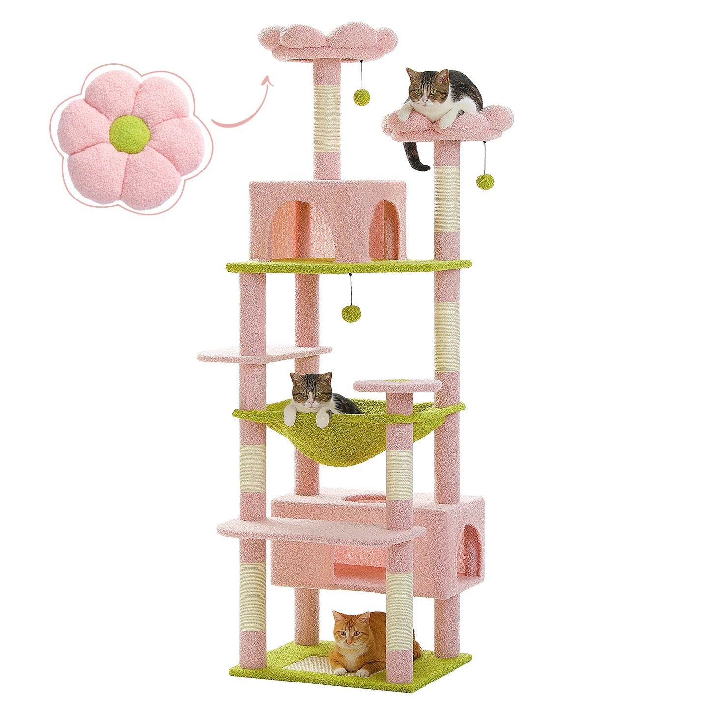 PEQULTI Multi Level Cat Tree With Condo Hammock And Perch