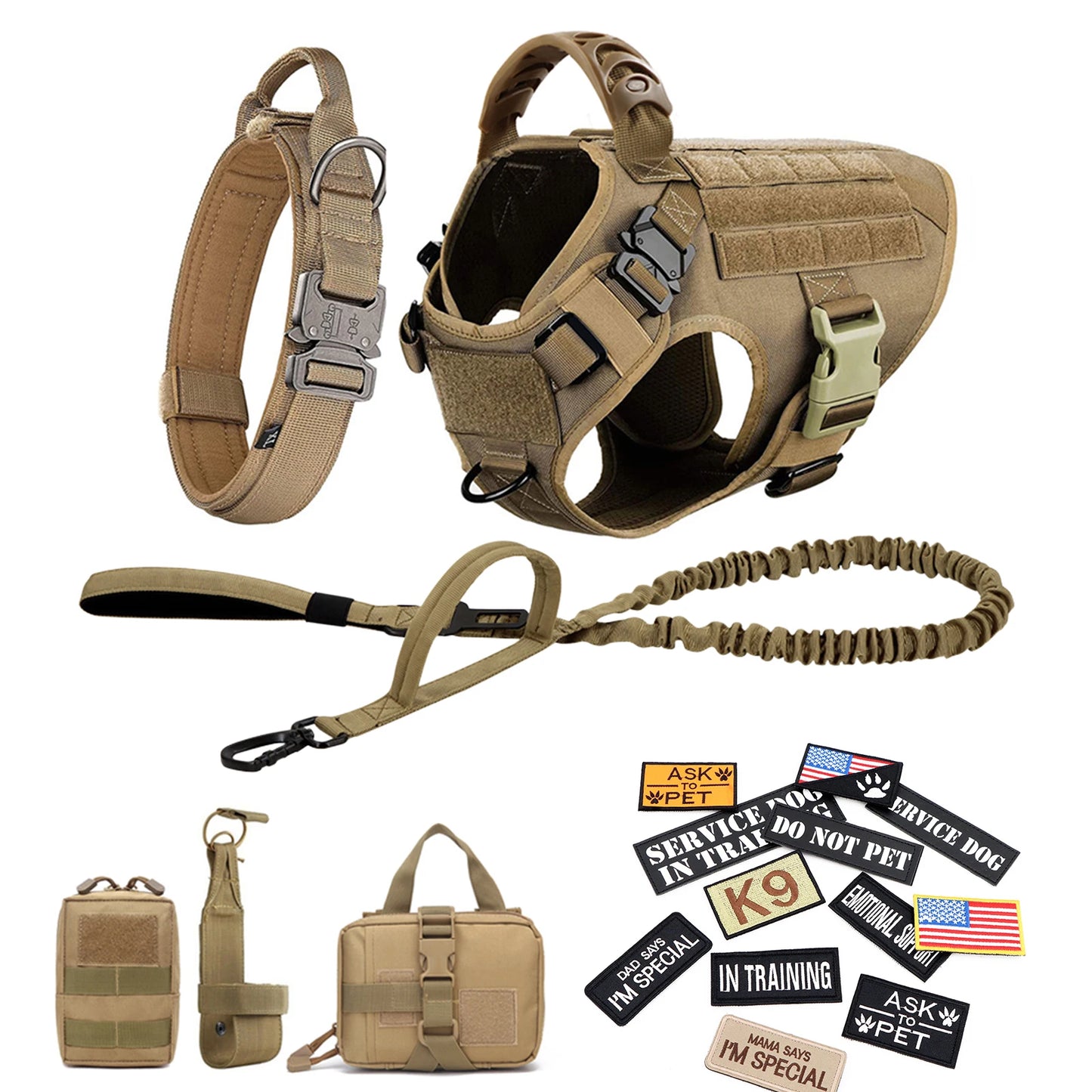 PETRAVEL Military Dog Harness Vest Set For Malinois Training
