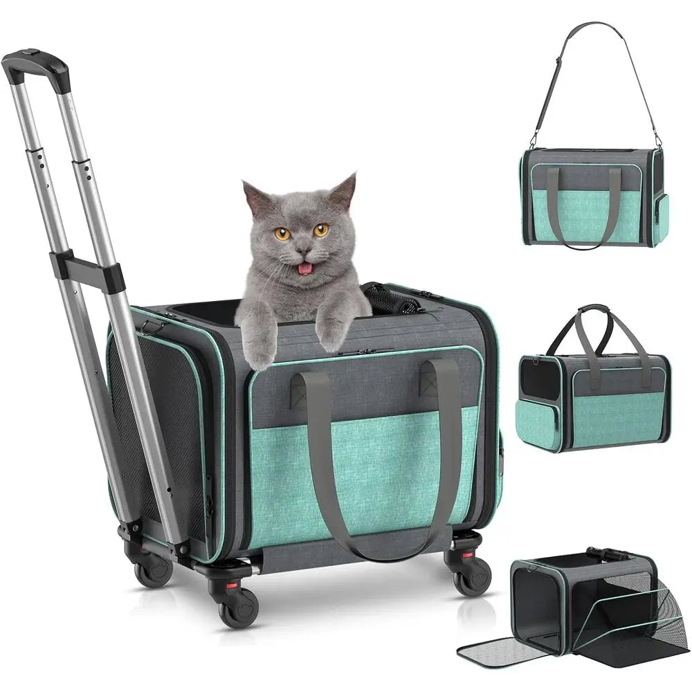 Cat Carrier with Wheels Airline Approved: Expandable Rolling Dog Carrier for Small Dog Under 20lbs - Cat Soft Carrier Pet Travel