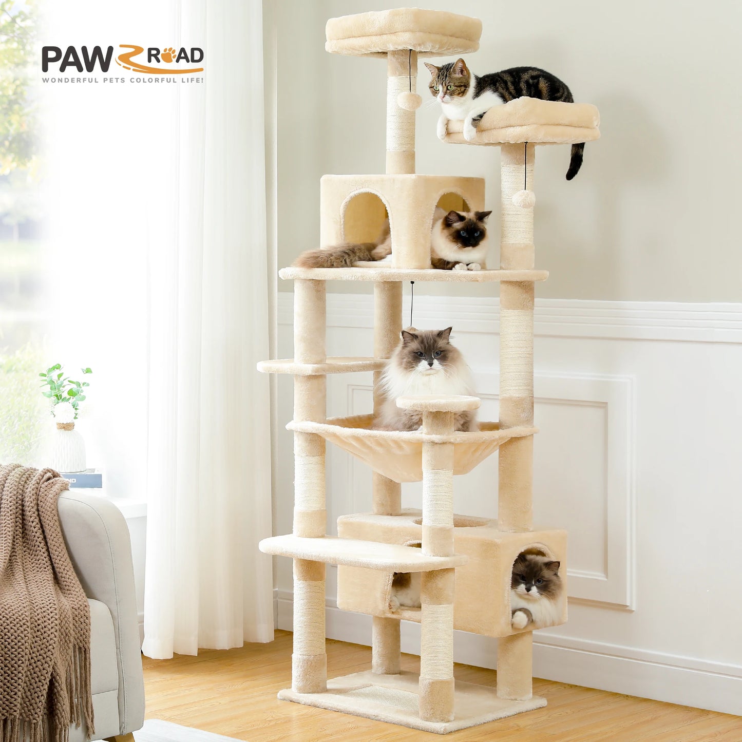 PEQULTI Multi Level Cat Tree With Condo Hammock And Perch