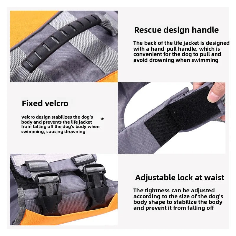 Dog Life Jacket Swimming Vest Reflective Adjustable Safety
