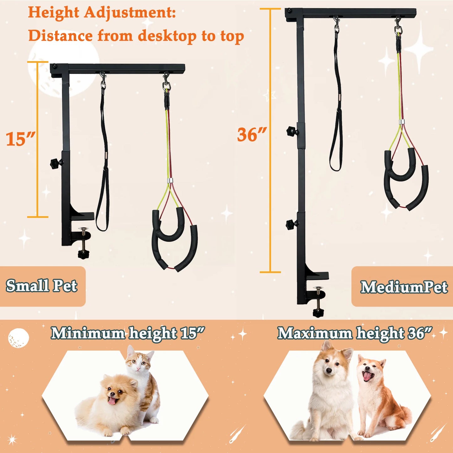 Height Adjustable Dog Grooming Arm With Haunch Holders For Small Dogs And Cats