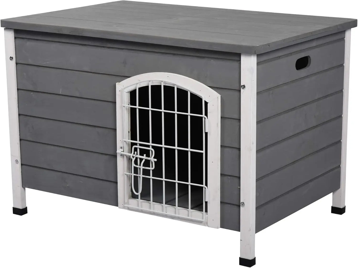 31" Wooden Dog Cage with Openable Top, Removable Bottom, and Locking Wire Door for Small Pets