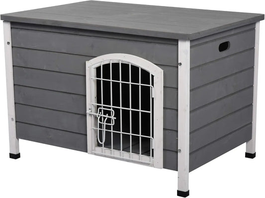 31" Wooden Dog Cage with Openable Top, Removable Bottom, and Locking Wire Door for Small Pets