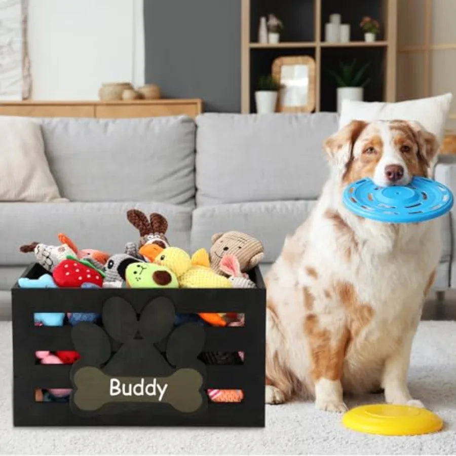 YAO HUI HUANG Dog Toy Basket With Handles Wood Storage