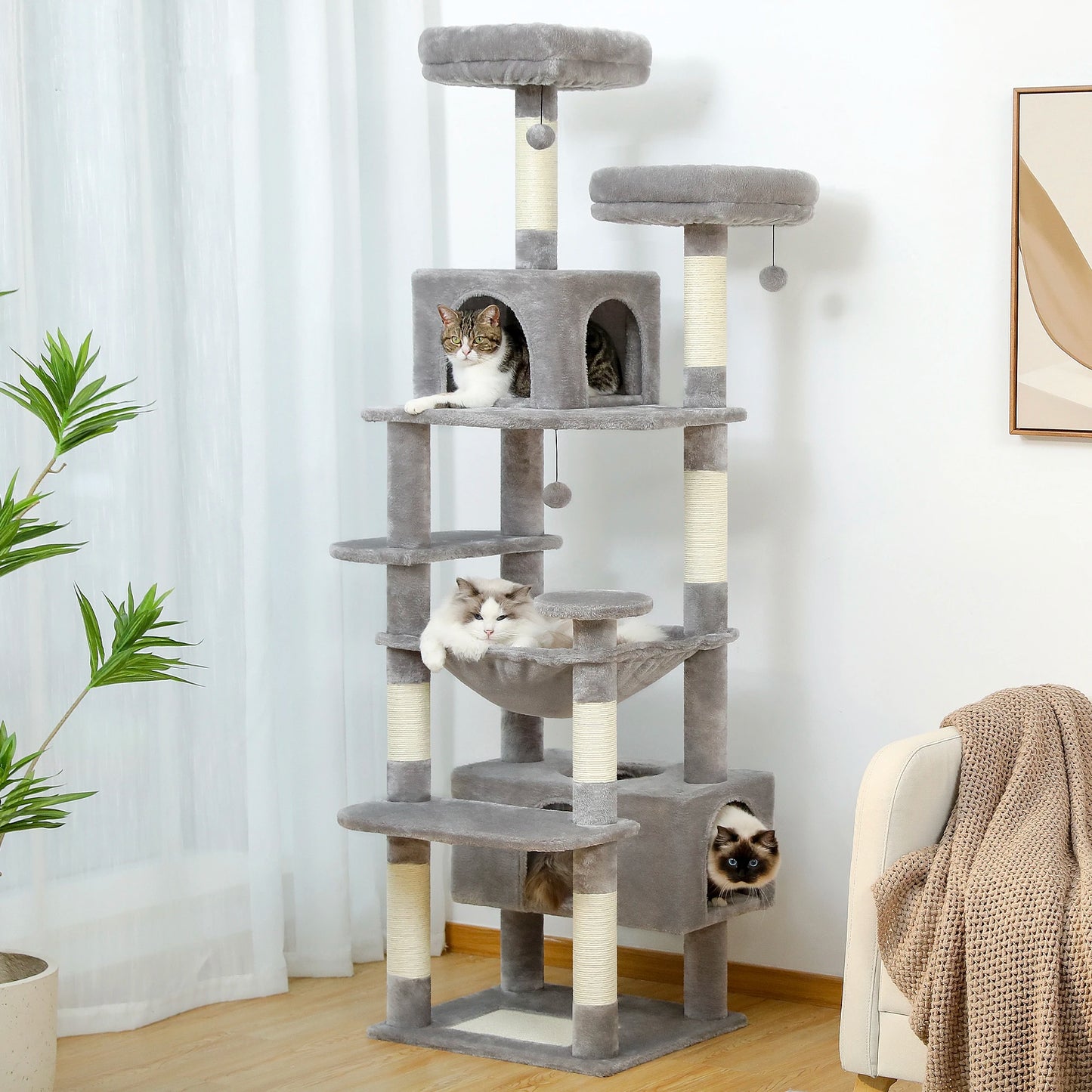 PEQULTI Multi Level Cat Tree With Condo Hammock And Perch