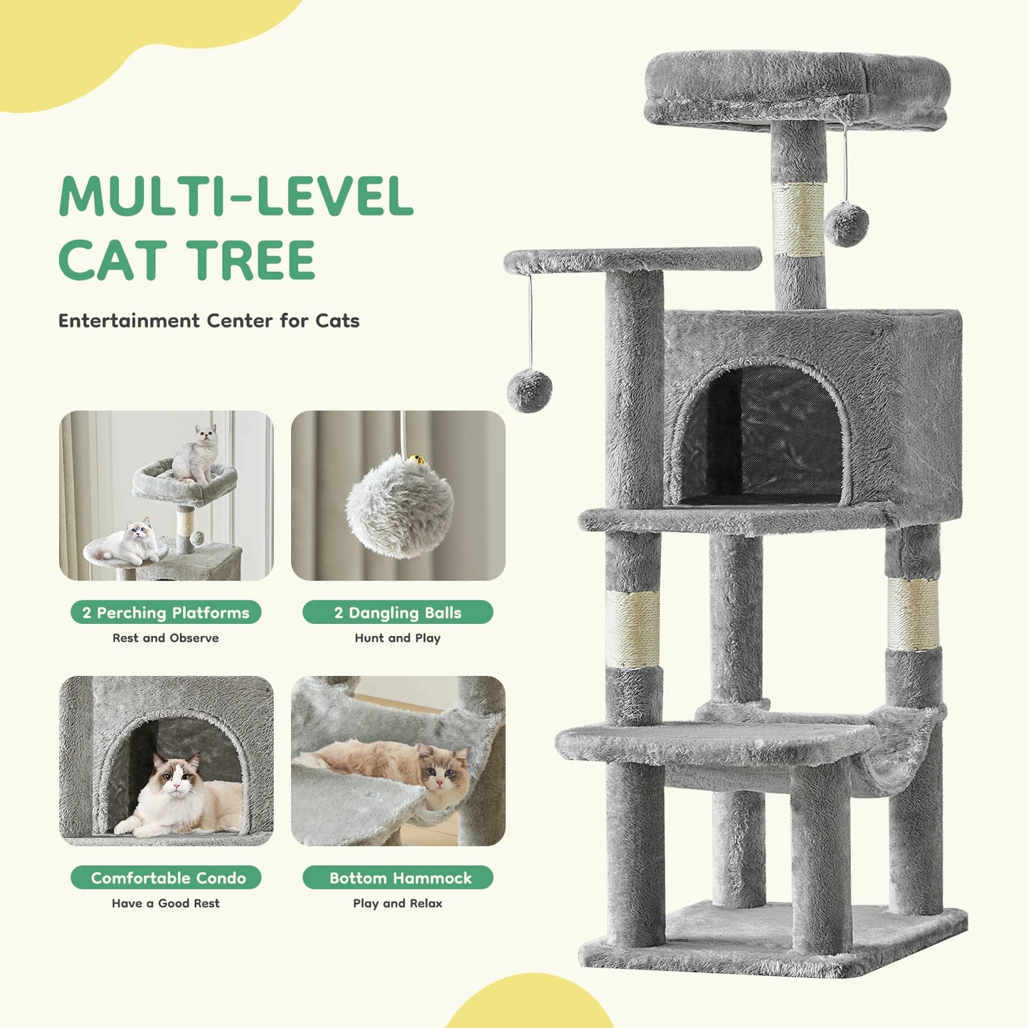 JHK Cat Tree Tall MultiCat Climbing Tower With Sisal Posts