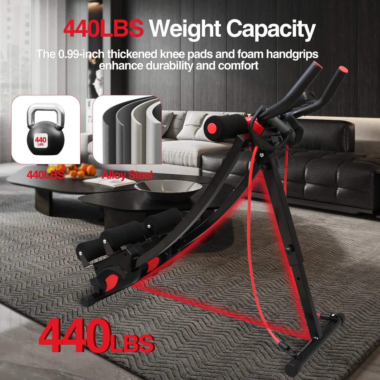 Foldable Abdominal Trainer With Resistance Bands And LCD Display