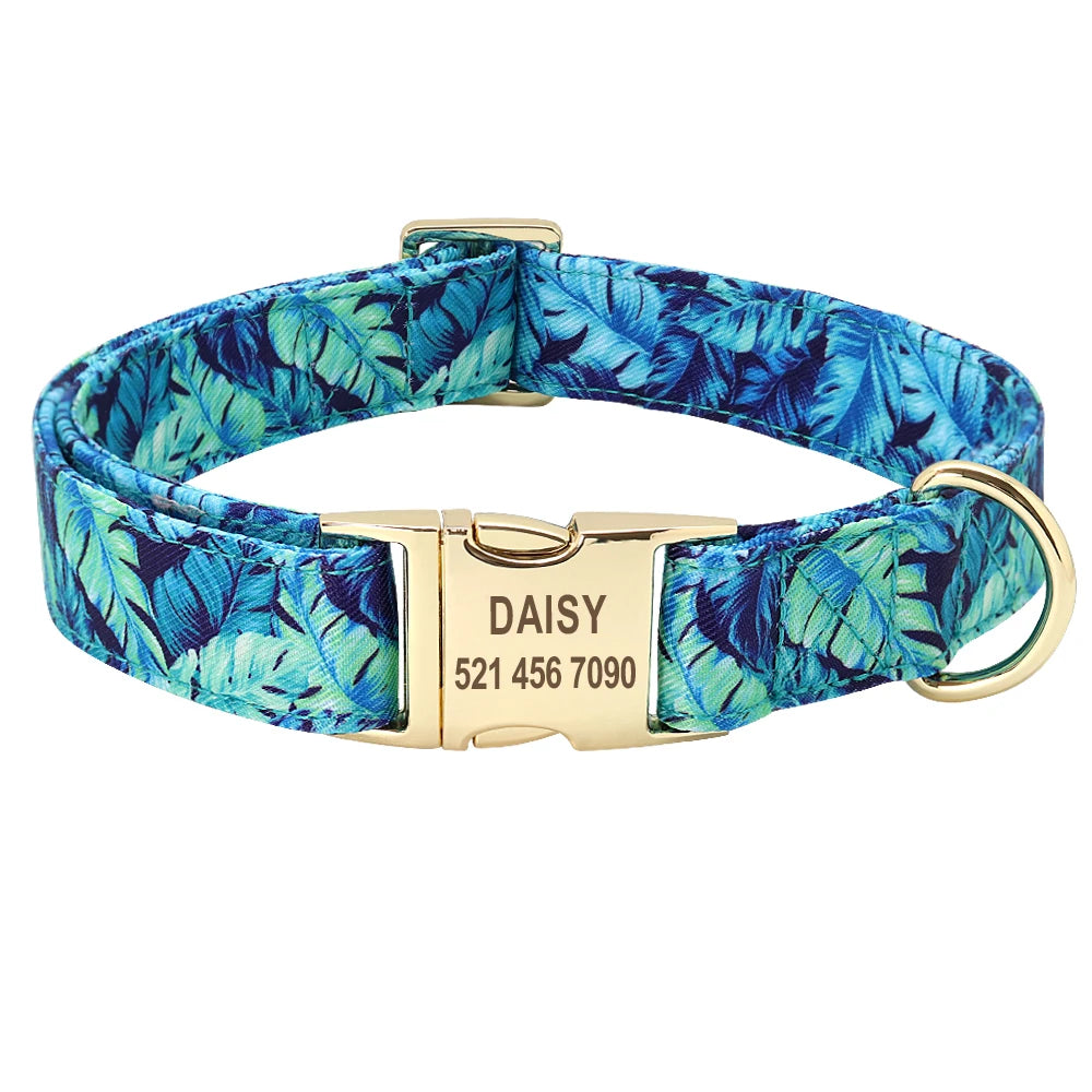Personalized Nylon Dog Collar And Leash Set With Engraved Nameplate