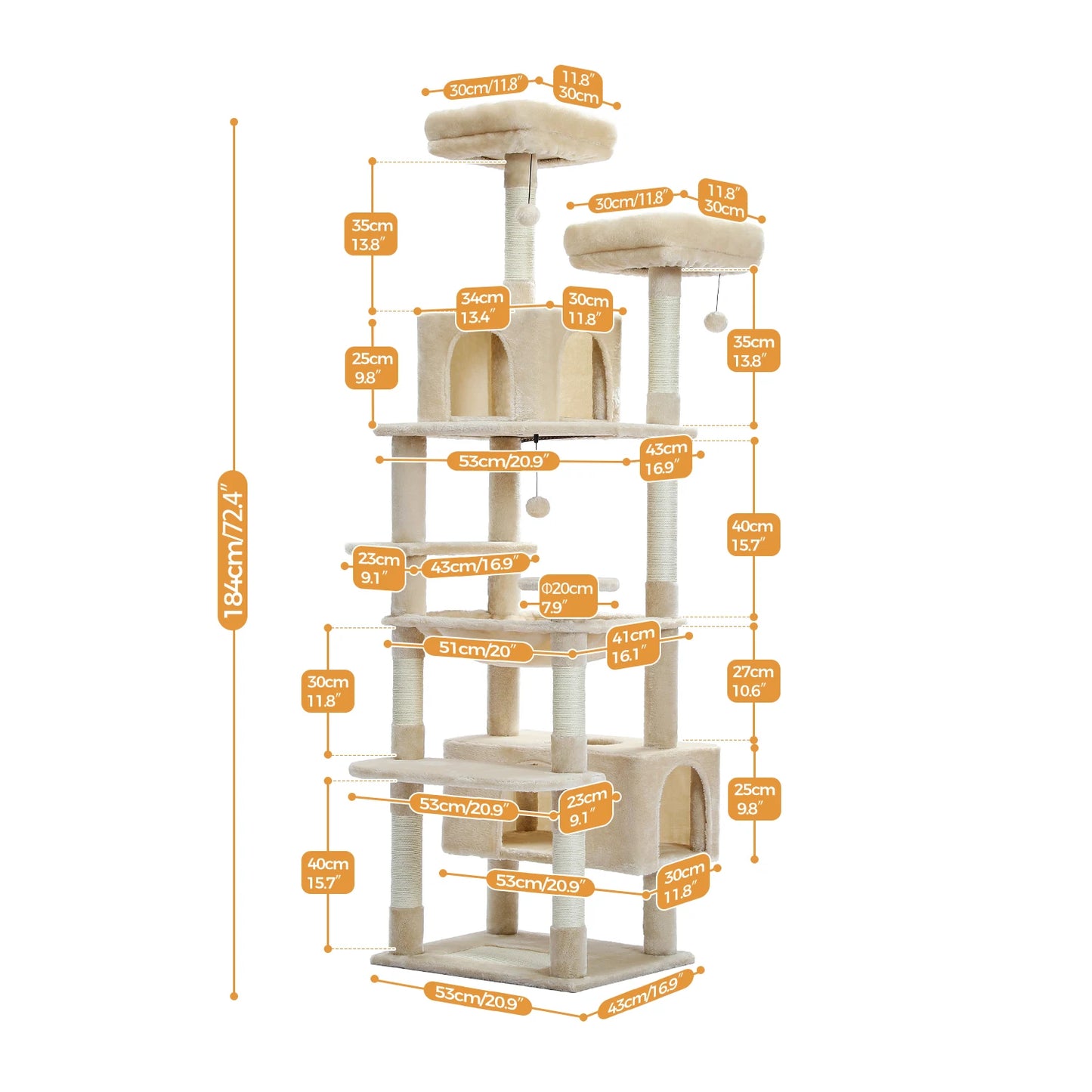 PEQULTI Multi Level Cat Tree With Condo Hammock And Perch