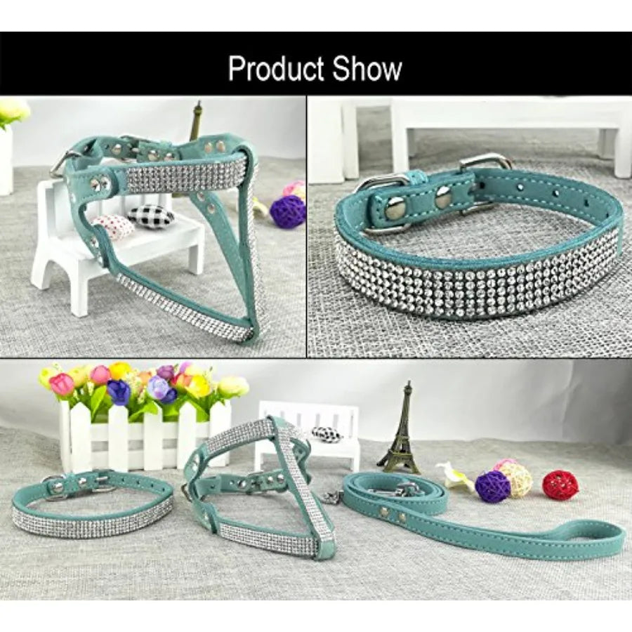 Dog Collar Harness Lead Set Diamante Fashion For Dogs