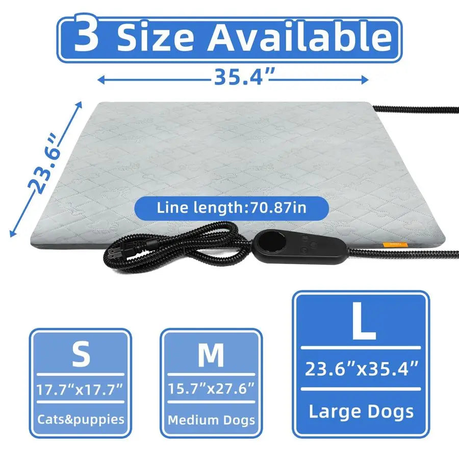 Heating Pad for Cats Dogs Electric Heated Bed Waterproof Warming Mat Indoor Outdoor Chew Resistant Cord Adjustable 5 Timer and 6