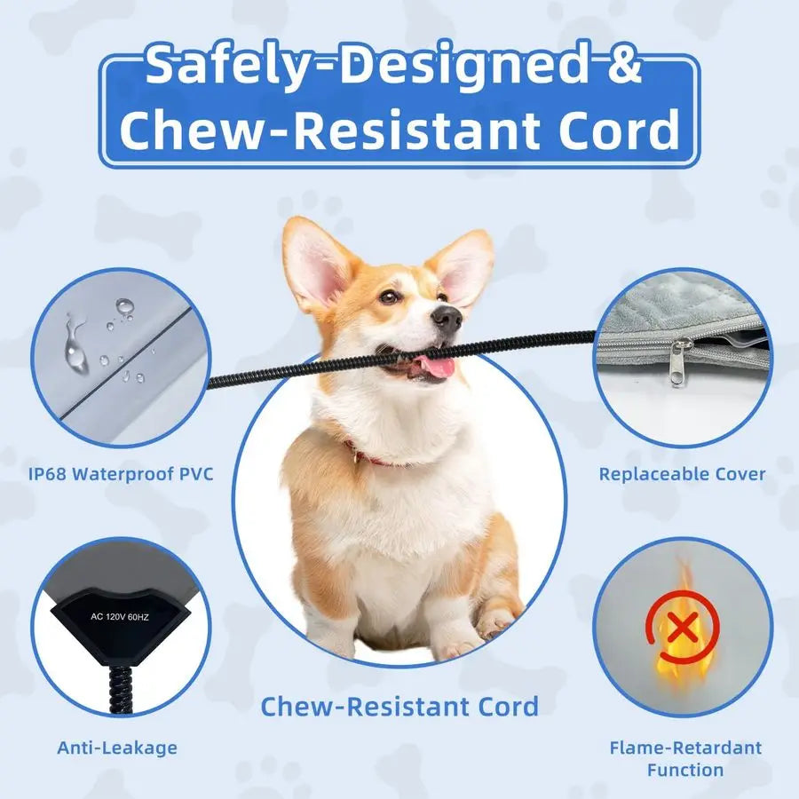 Heating Pad for Cats Dogs Electric Heated Bed Waterproof Warming Mat Indoor Outdoor Chew Resistant Cord Adjustable 5 Timer and 6