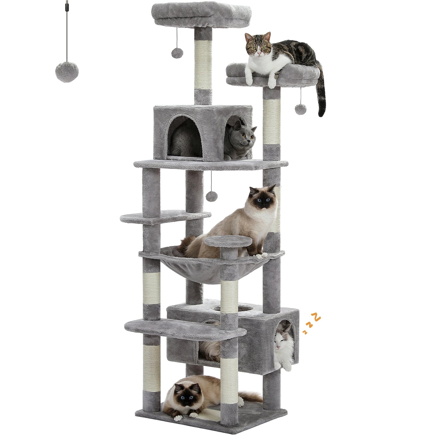 PEQULTI Multi Level Cat Tree With Condo Hammock And Perch