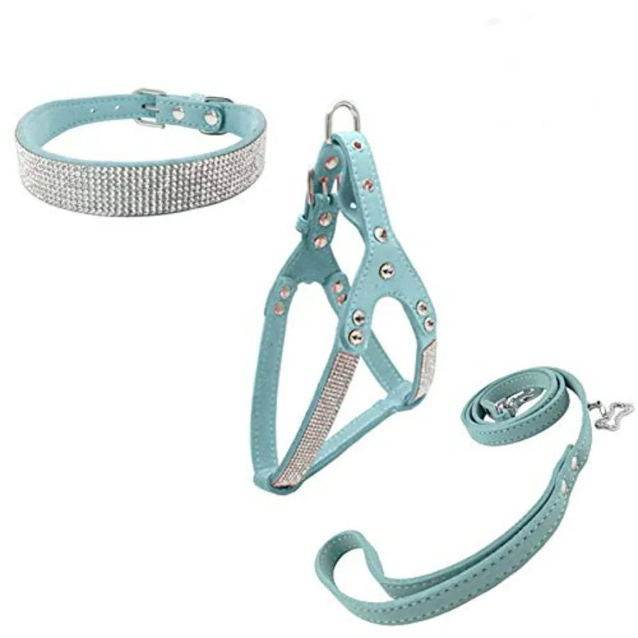 Dog Collar Harness Lead Set Diamante Fashion For Dogs