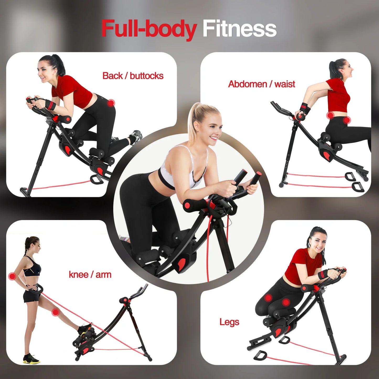 Foldable Abdominal Trainer With Resistance Bands And LCD Display