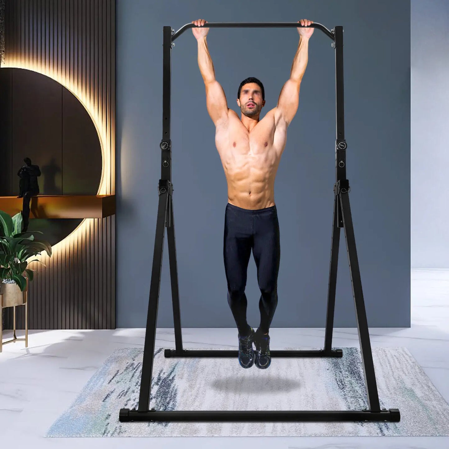 Triangular Pull Up Station Adjustable Height Foldable Bar Home Gym