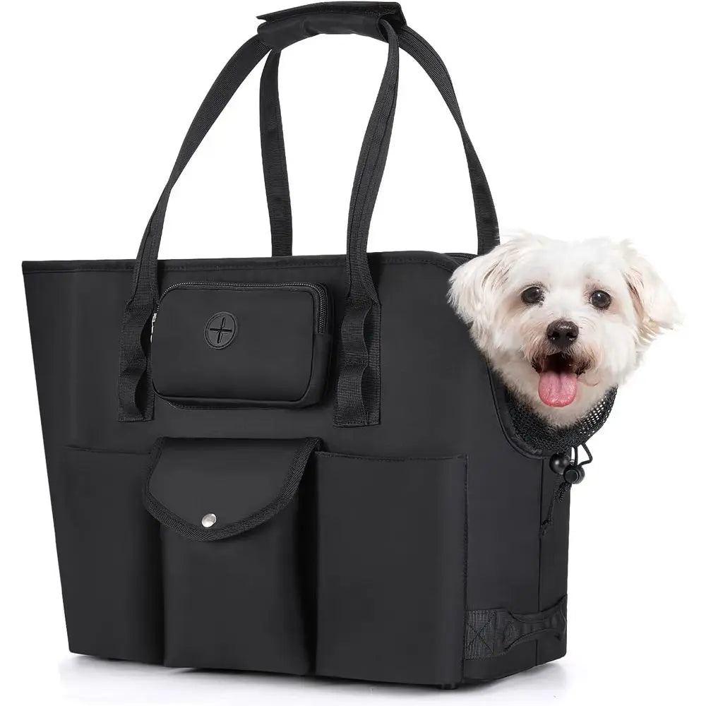 Dog Purse Carrier - Portable Dog Carrier with Pockets & Safety Leash for Small Dogs Under 12 lbs, Breathable Pet Tote Bag for Ca