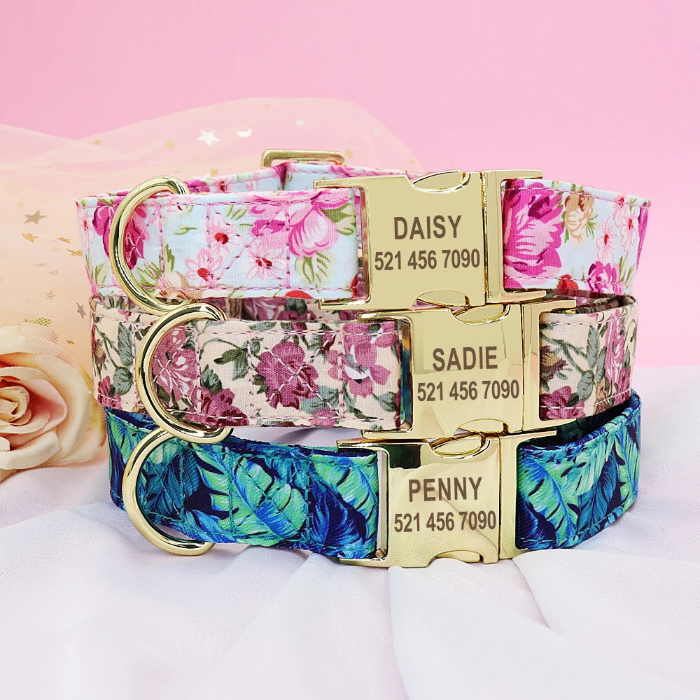 Personalized Nylon Dog Collar And Leash Set With Engraved Nameplate