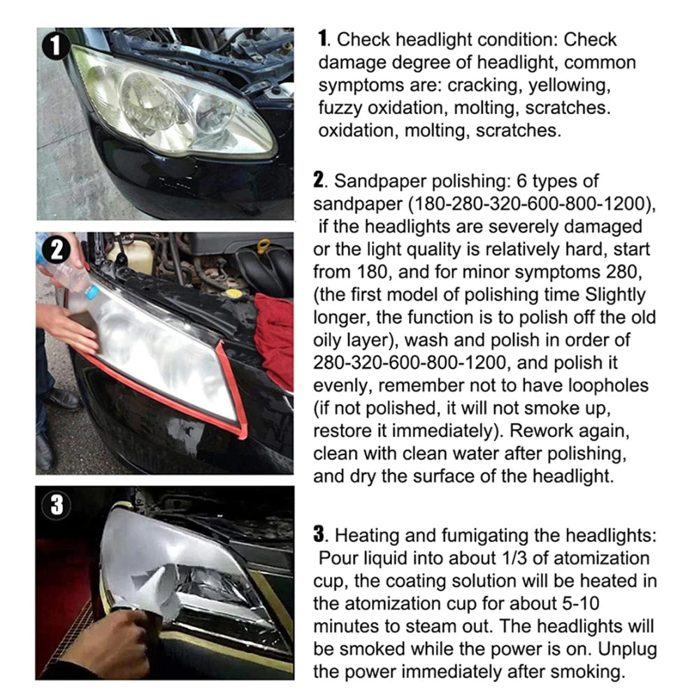 Car Headlight Restoration Kit With Liquid Polymer Cleaner