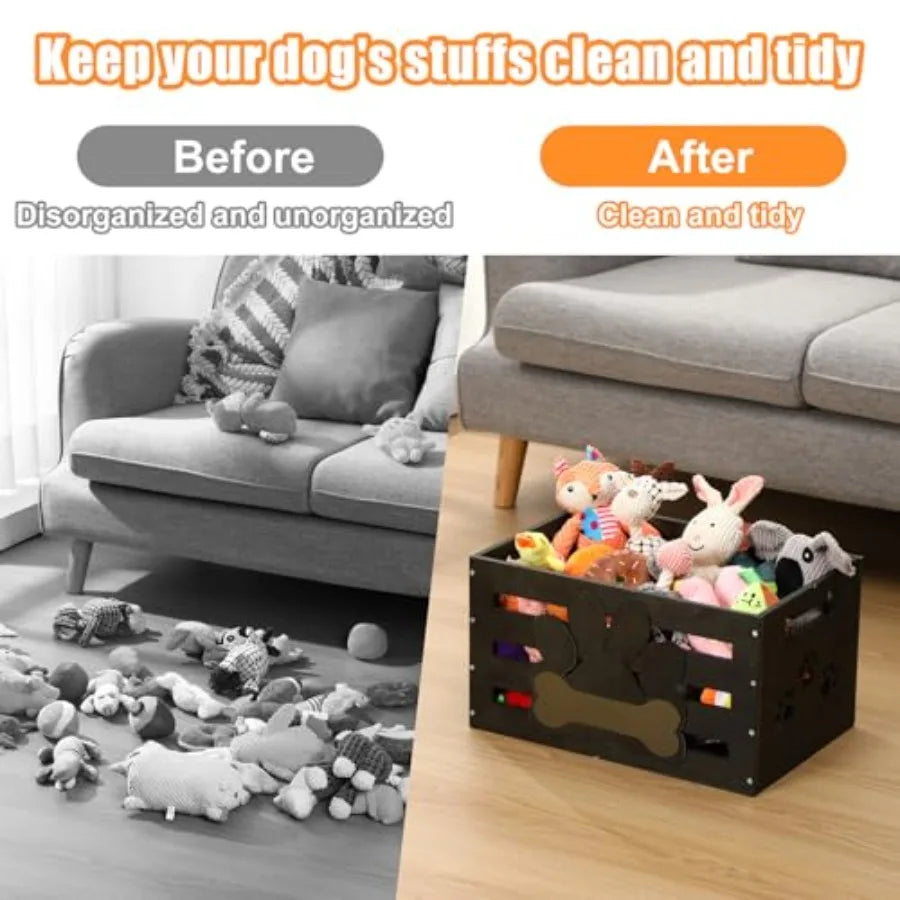 YAO HUI HUANG Dog Toy Basket With Handles Wood Storage