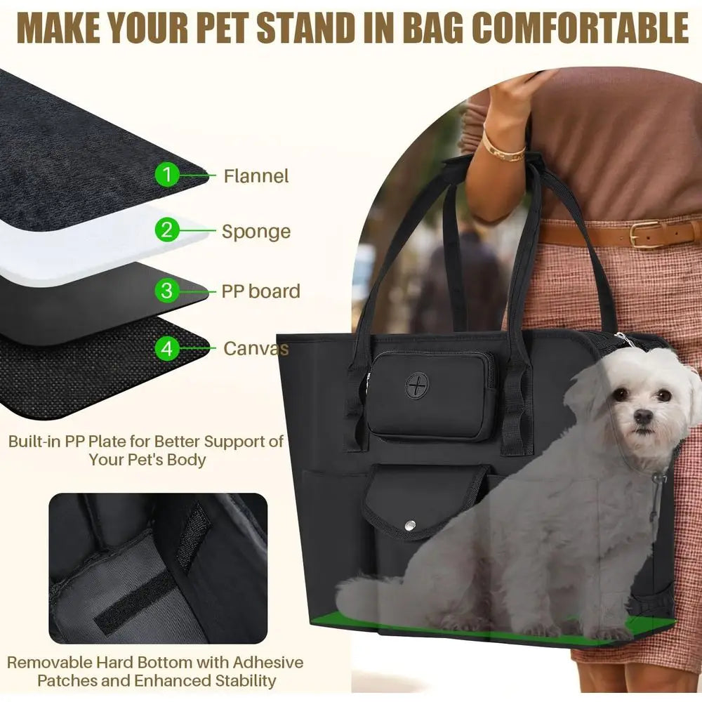 Dog Purse Carrier - Portable Dog Carrier with Pockets & Safety Leash for Small Dogs Under 12 lbs, Breathable Pet Tote Bag for Ca
