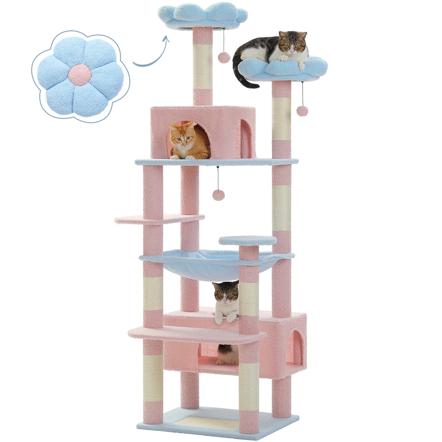 PEQULTI Multi Level Cat Tree With Condo Hammock And Perch