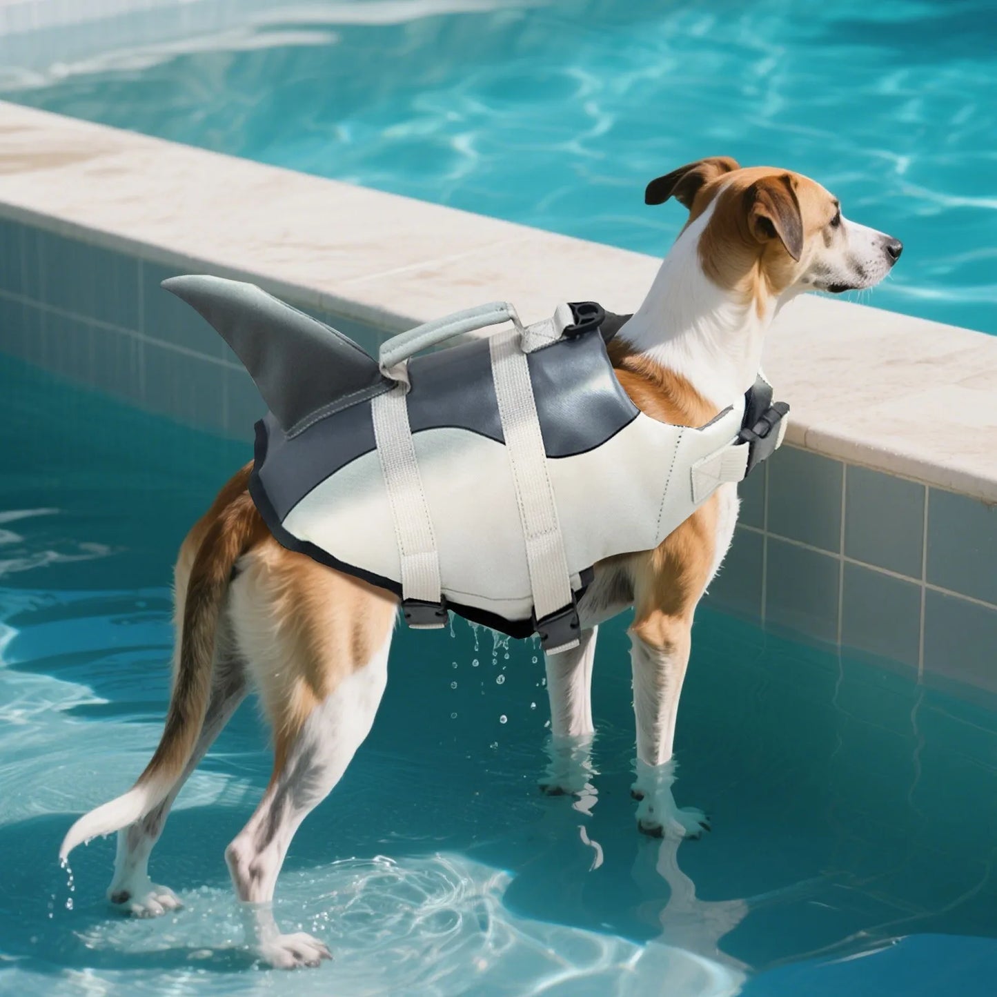 Shark Dog Life Jacket With Handle Safety Vest For Dogs
