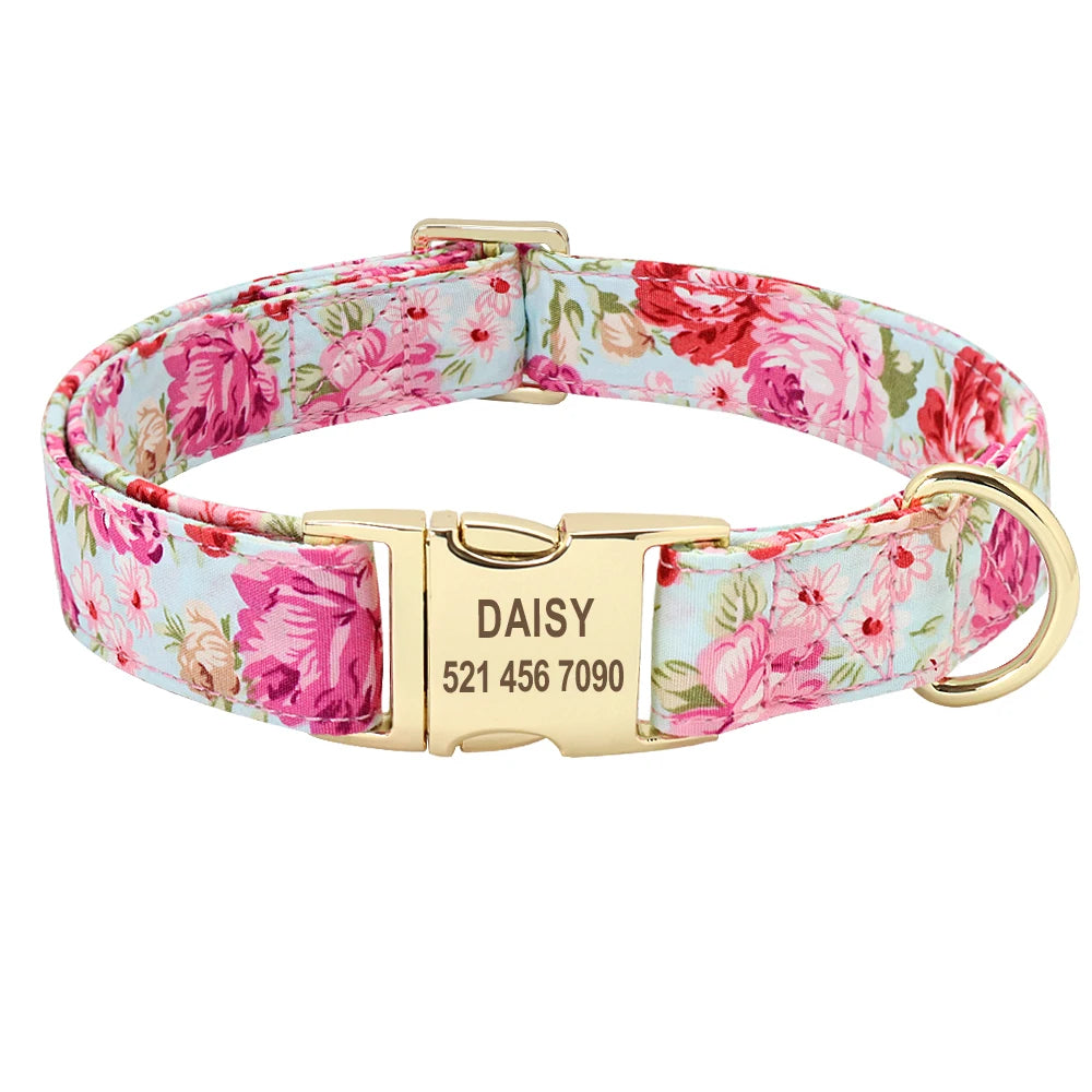 Personalized Nylon Dog Collar And Leash Set With Engraved Nameplate