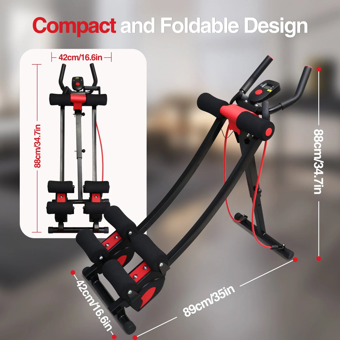 Foldable Abdominal Trainer With Resistance Bands And LCD Display
