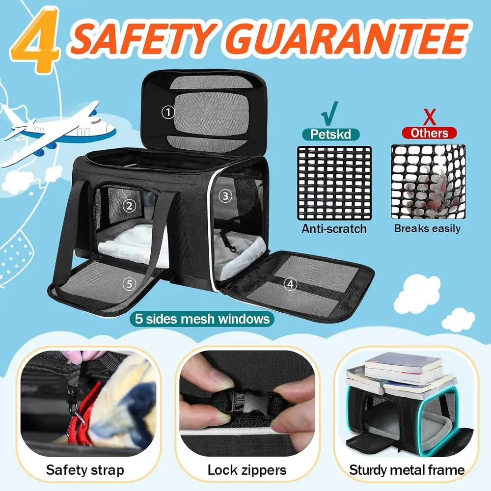Top-Expandable Pet Carrier with Wheels 18x13x9.5 Inches Southwest Airline Approved, Soft-Sided Carrier for Small Cats Dogs with