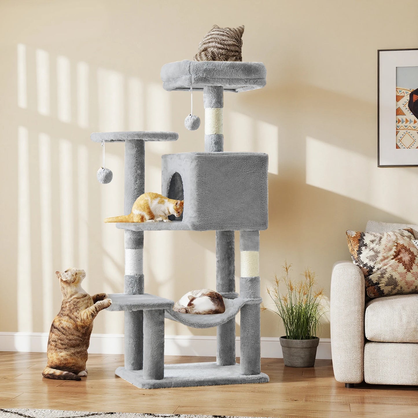 JHK Cat Tree Tall MultiCat Climbing Tower With Sisal Posts